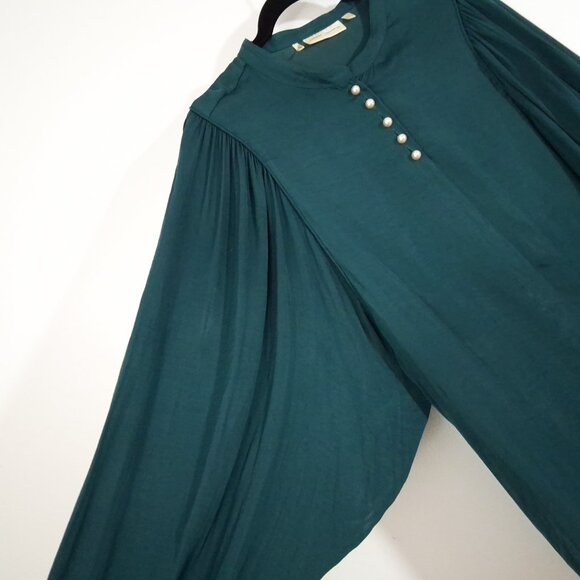 INWEAR Poet Sleeve Blouse Romantic Teal Green Puffy Faux Pearl Dreamy Moody 14 - Picture 7 of 13